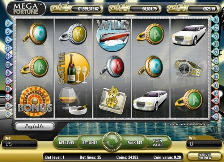 mega fortune slot screen