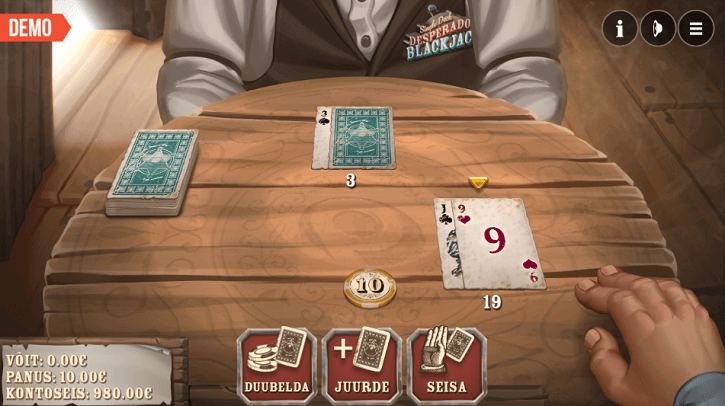 single deck desperado blackjack game screen