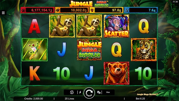 jungle mega moolah slot screen