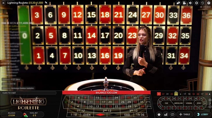 lightning roulette live dealer screen