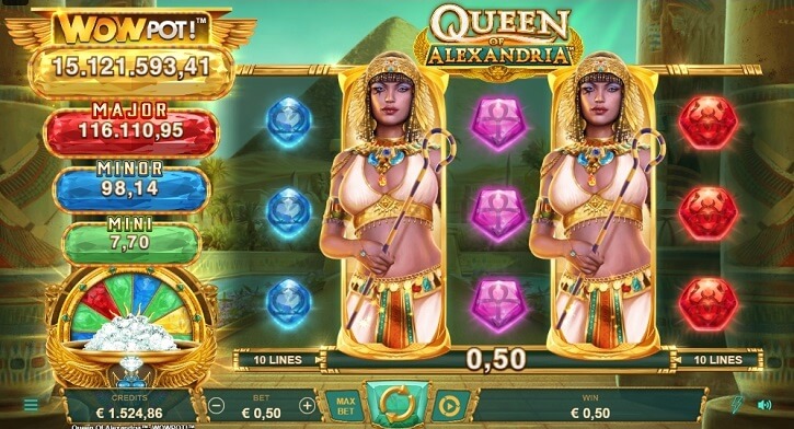 queen of alexandria wowpot slot screen