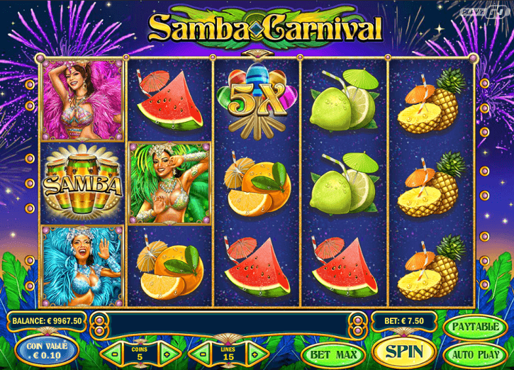 samba carnival slot screen