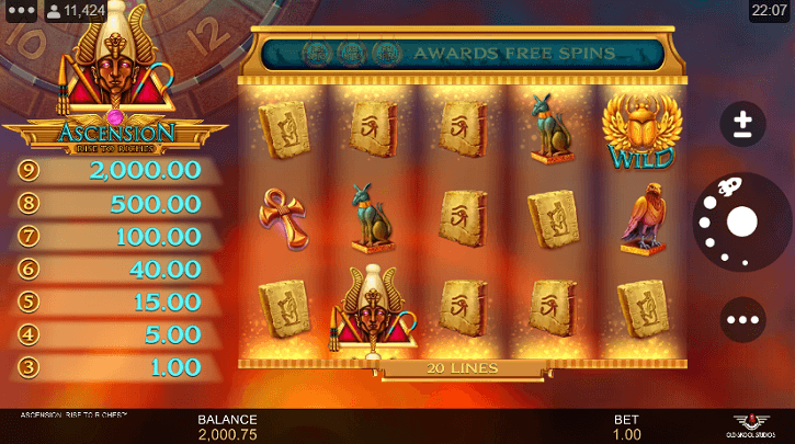 ascension rise of riches slot screen