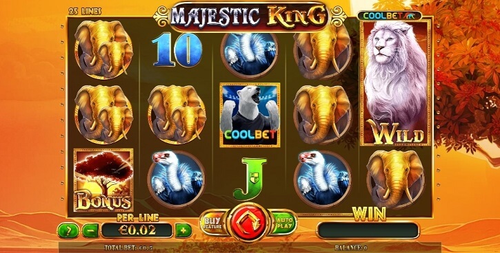 coolbet majestic king slot screen