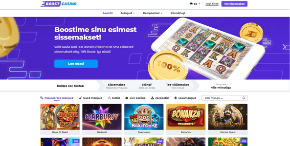 boost casino website screen